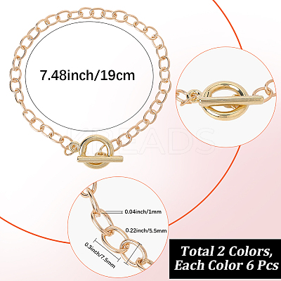 12Pcs 2 Colors Alloy Cable Chain Bracelets for Women Men BJEW-SC0001-60-1