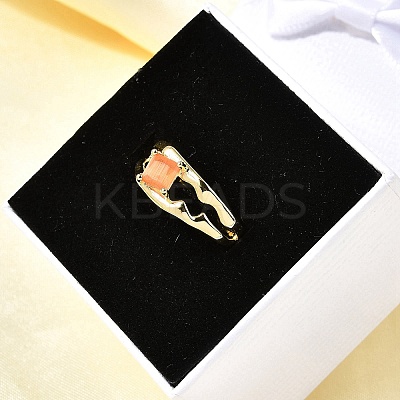 Square Brass Cat Eye Cuff Rings RJEW-G344-01G-04-1