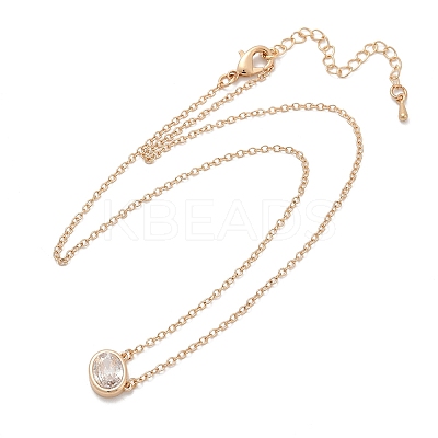 Brass Pave Clear Cubic Zirconia Pendant Necklaces for Women NJEW-Z079-02G-02-1