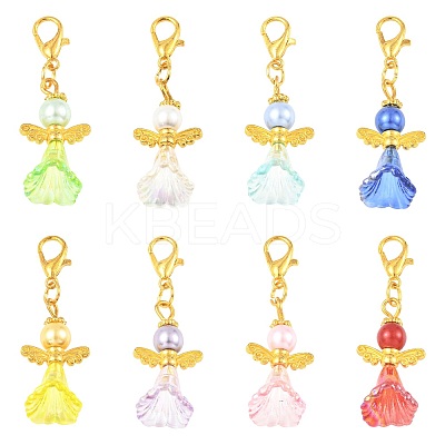 8Pcs Angel Acrylic & Glass Pearl Pendant Decorations HJEW-FS00070-1