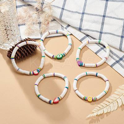 Handmade Polymer Clay Heishi Surfer Stretch Bracelet BJEW-JB08903-1