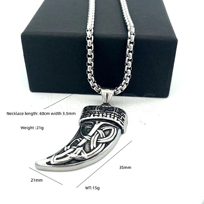 304 Stainless Steel Punk Tiger Tooth Shaped Pendant Necklaces for Men Women DC8418-1