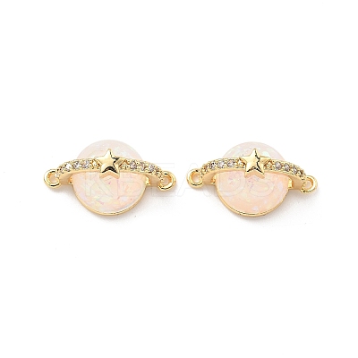 Brass Micro Pave Clear Cubic Zirconia Planet Connector Charms KK-B129-28G-01-1