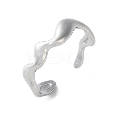 Non-Tarnish 304 Stainless Steel Wave Open Cuff Ring for Women LS-RJEW-C040-02P-1