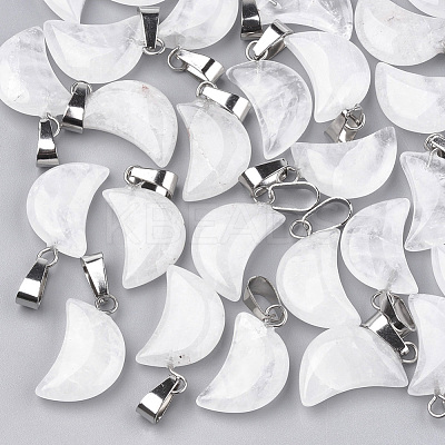 Moon Natural Quartz Crystal Pendants G-Q369-04-1