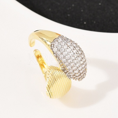 Brass Micro Pave Cubic Zirconia Cuff Rings for Women RJEW-C140-16G-1