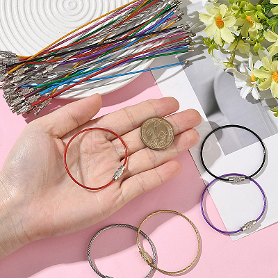 40Pcs 10 Style Heavy Duty 304 Stainless Steel Wire Cable Keychains FIND-SC0019-18-1