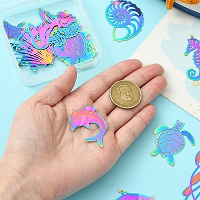 16Pcs 16 Styles Ion Plating(IP) 304 Stainless Steel Etched Metal Embellishments Pendants STAS-CJ0002-56-1
