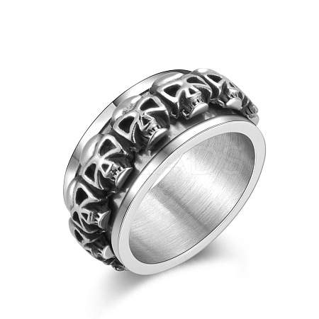 Stainless Steel Skull Rotatable Finger Ring SKUL-PW0002-040G-AS-1