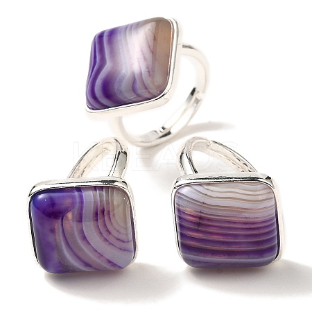 Natural Banded Agate Adjustable Rings RJEW-H240-01S-11-1