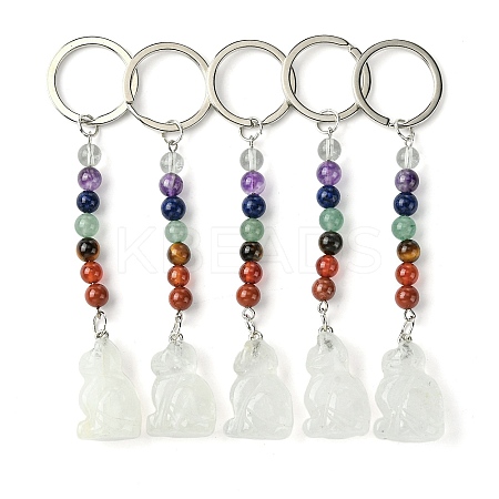 Cat Natural Quartz Crystal Keychain KEYC-F040-11B-1
