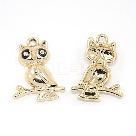 Nickel Free & Lead Free Golden Alloy Enamel Owl Pendants for Halloween PALLOY-J219-041-NR-1