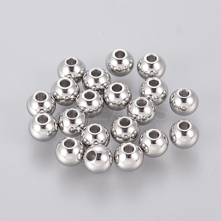 304 Stainless Steel Smooth Round Spacer Beads X-STAS-M006-01B-1