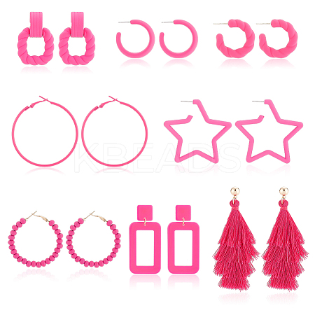 8 Pairs 8 Style Acrylic Hollow Out Rectangle & Tassel Dangle Stud Earrings EJEW-AN0001-93-1
