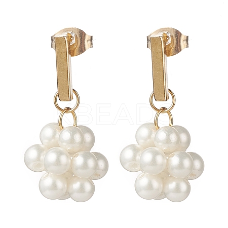 Shell Pearl Braided Ball Dangle Stud Earrings EJEW-TA00107-1