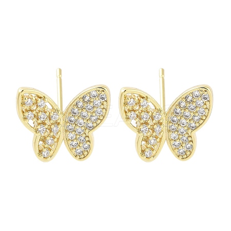 Brass Micro Pave Clear Cubic Zirconia Studs Earring for Women EJEW-S217-C01-1