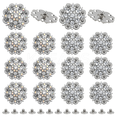 20Pcs 2 Colors Flower Zinc Alloy & Rhinestone & Glass Rivets BUTT-NB0001-83-1