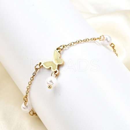 304 Stainless Steel Butterfly Link Bracelets BJEW-C098-01A-G-1