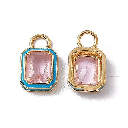 Pink Glass Rectangle Pendants KK-I696-10G-02-1