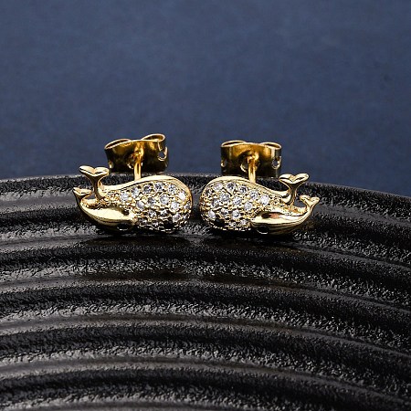 Brass Micro Pave Clear Cubic Zirconia Stud Earrings LS-EJEW-D328-04G-03-1