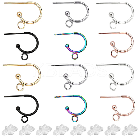 24Pcs 6 Colors 304 Stainless Steel Stud Earring Findings STAS-SC0009-55-1