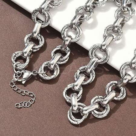 304 Stainless Steel Textured Double Ring Link Chain Necklaces NJEW-S453-02P-C-1