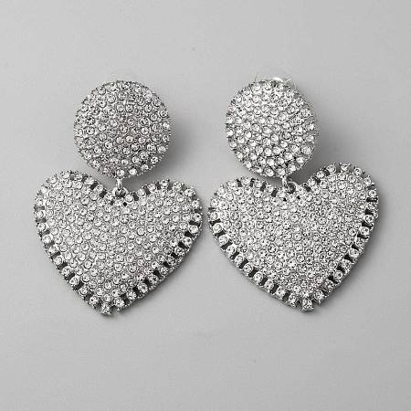 Crystal Rhinestone Heart Dangle Stud Earrings with 925 Sterling Silver Pin EJEW-WH0011-27P-1