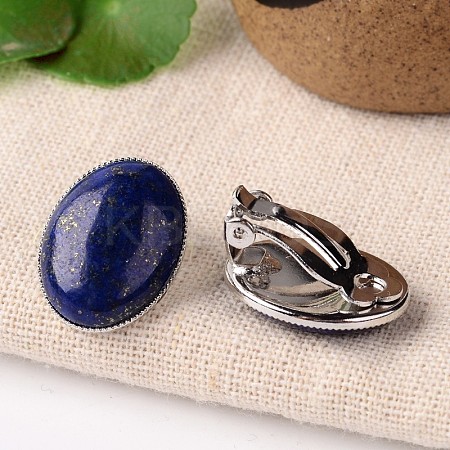 Natural Dyed Lapis Lazuli Oval Clip-on Earrings EJEW-J091-01-1