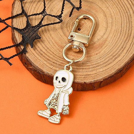 Halloween Skeleton Alloy Enamel Pendant Decoration HJEW-YW00033-04-1