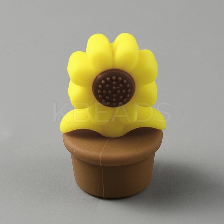 Sunflower Silicone Beads LS-SIL-WH0008-40A-1