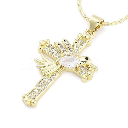 Brass Micro Pave Clear Cubic Zirconia Pendant Necklaces NJEW-B101-07G-02-1