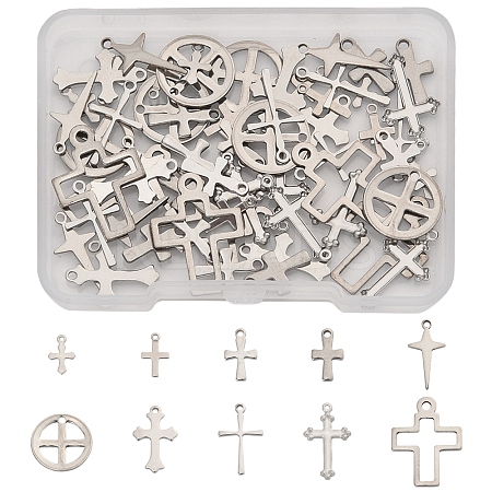 60Pcs 10 Styles 201 and 304 Stainless Steel Pendants STAS-FS0001-91-1