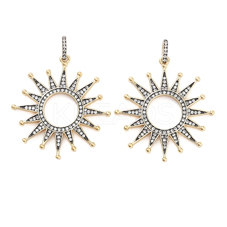 Sun Rack Plating Brass Micro Pave Clear Cubic Zirconia Pendants KK-NH0001-09G-1