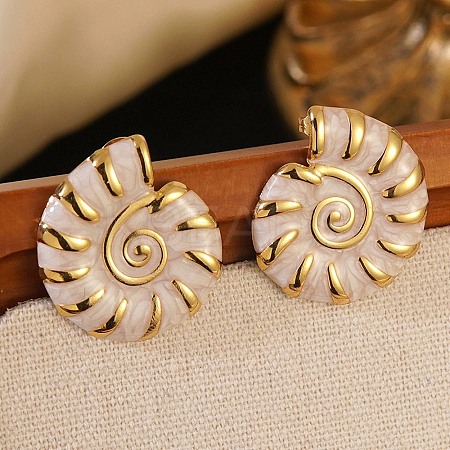 304 Stainless Steel Enamel Conch Stud Earrings LS-EJEW-L276-01G-01-1