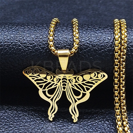 Hollow Out Butterfly 201 Stainless Steel Pendant Necklaces for Men Women LS-NJEW-K283-24G-1