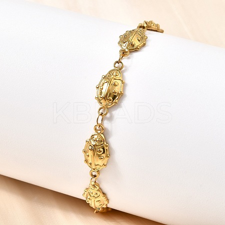 304 Stainless Steel Ladybug Link Bracelets for Women BJEW-K226-15B-G-1