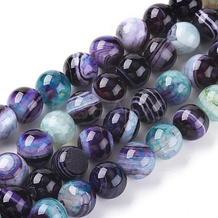 Natural Striped Agate/Banded Agate Beads Strands G-G582-10mm-43-1