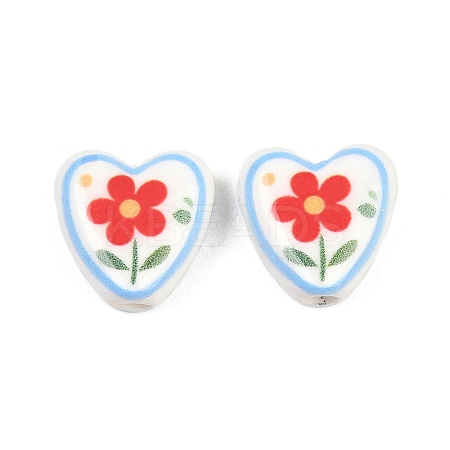 Floral Printed Porcelain Beads PORC-A033-01B-1
