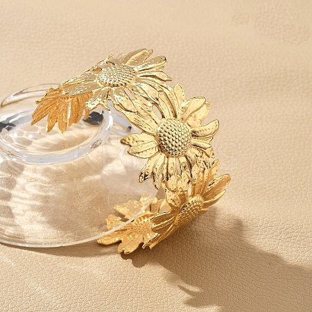 Ion Plating(IP) Flower 304 Stainless Steel Cuff Bangles for Women BJEW-A026-01G-01-1
