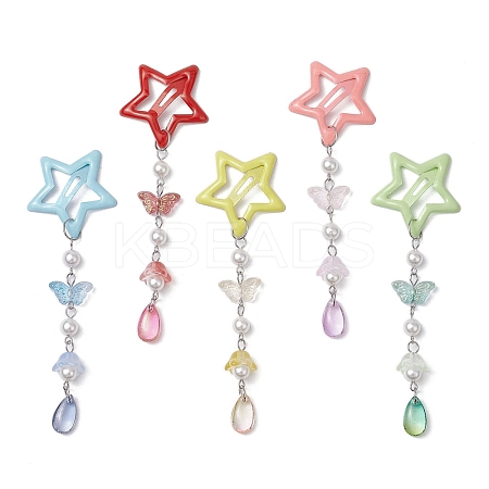 5Pcs Glass Beads and Alloy Star Snap Hair Clips PHAR-JH00124-1
