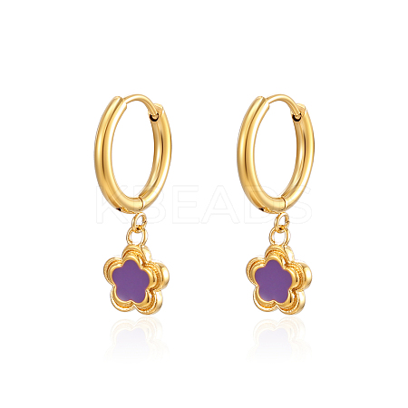 304 Stainless Steel Flower Dangle Earrings for Women BI5693-1-1