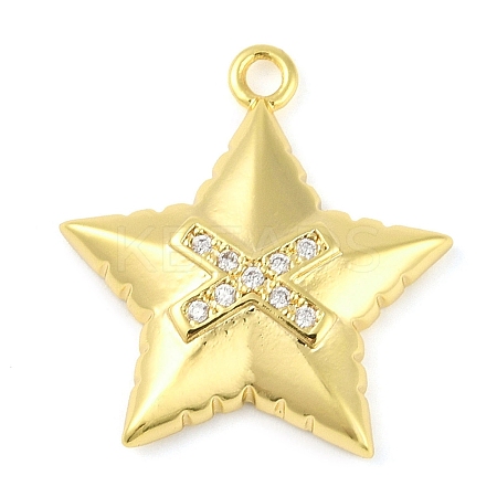 Cross Theme Real 18K Gold Plated Brass Micro Pave Clear Cubic Zirconia Pendants KK-L219-06G-05-1
