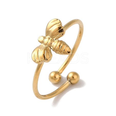 Ion Plating(IP) 304 Stainless Steel Bee Open Cuff Rings for Women RJEW-18.0-06G-1