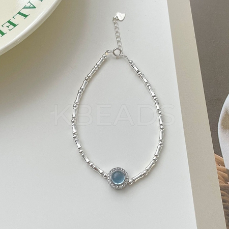 925 Sterling Silver Pave Natural Aquamarine Beaded Bracelets for Women UM2685-2-1