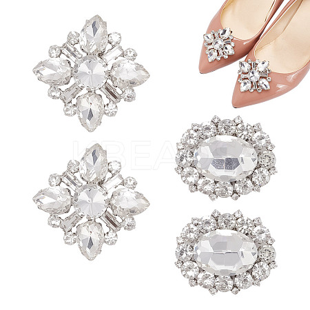 2 Pairs 2 Style Glass Rhinestone Shoe Decorations AJEW-AR0001-78B-1