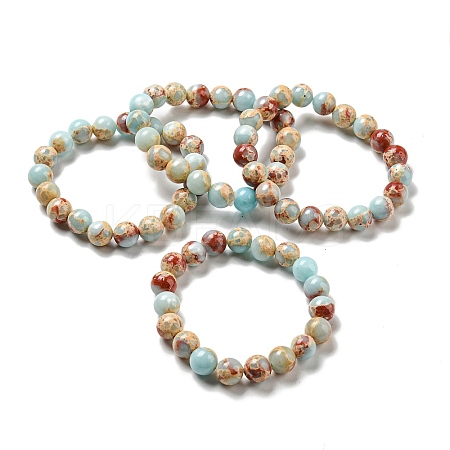 Synthetic Shoushan Stone Beaded Stretch Bracelets BJEW-D446-D-19-1