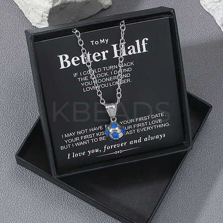 Football 201 Stainless Steel Royal Blue Enamel Pendant Cable Chain Necklaces for Men FS-WGF314D-04-1