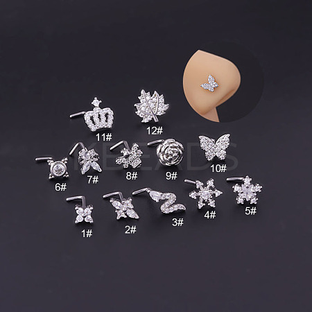 Brass Micro Pave Cubic Zirconia L-Shaped Nose Rings WGA70D4-05-1