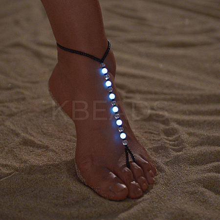 Luminous Resin Round Beaded with Glass Seed Beaded Anklets WG45460-02-1