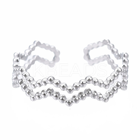 Non-Tarnish 304 Stainless Steel Wave Wrap Open Cuff Ring LS-RJEW-T023-66P-1